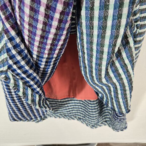 Anthro Maeve Waverly Midi Plaid One Shoulder Dress sz 2 Blue Multi Hanky Hem - Picture 9 of 15